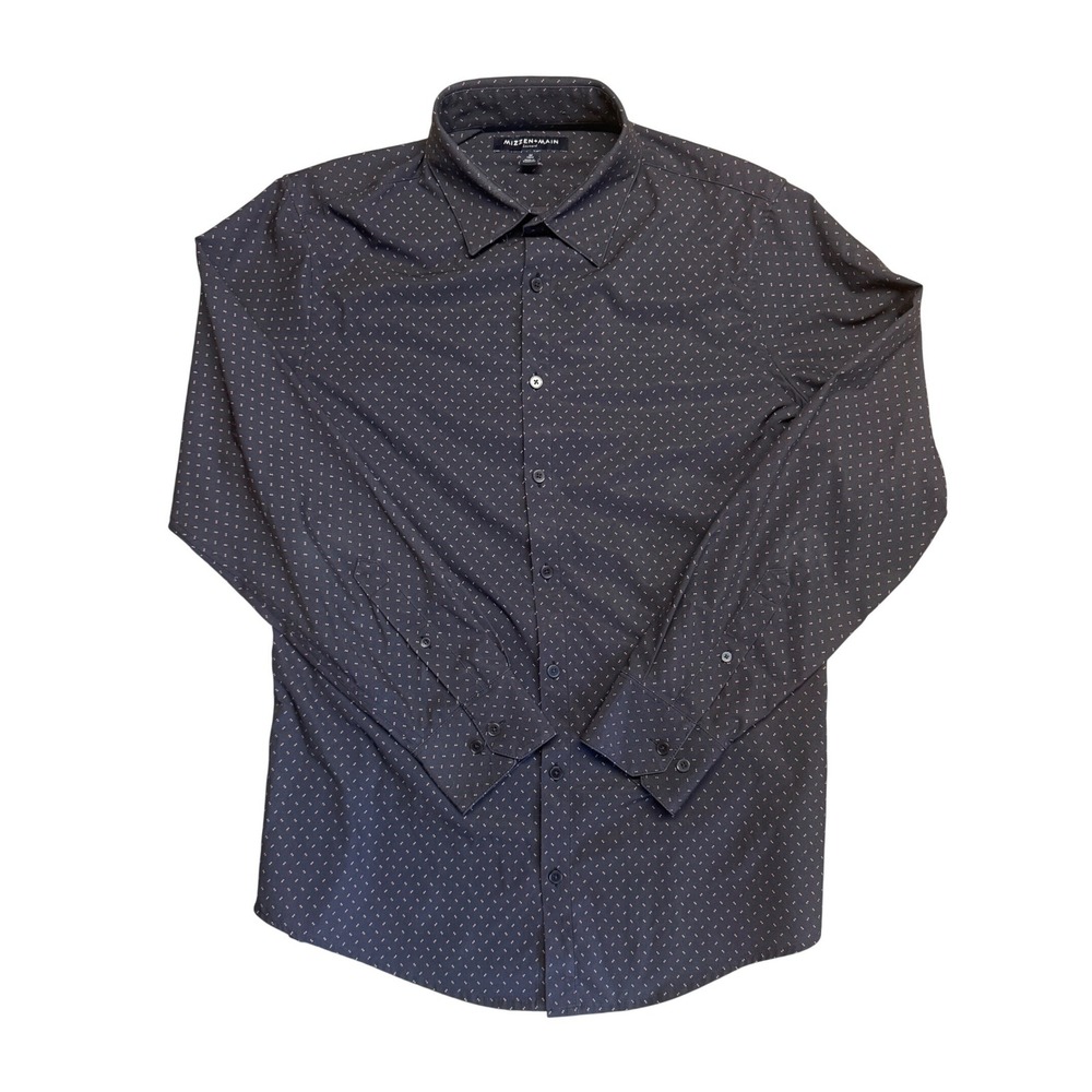 Mizzen + Main Leeward Navy Pink Dot Trim Fit Performance Shirt Mens M